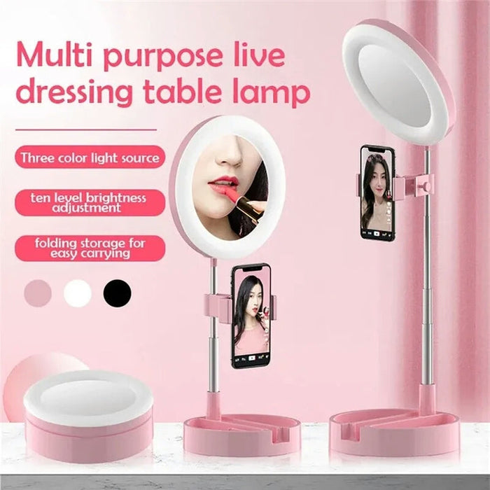 Selfie Ringlys med Makeup Spejl & Telefonholder Kit