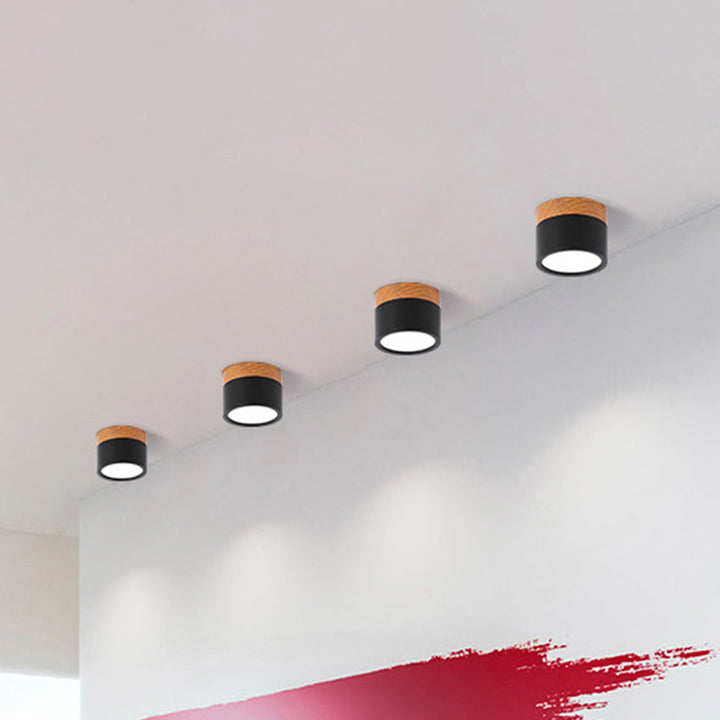 Moderne Macaron Loftlampe – Kompakt Metal/Træ Flush Mount Belysning til Køkken og Bar i Gul, Blå og Sort
