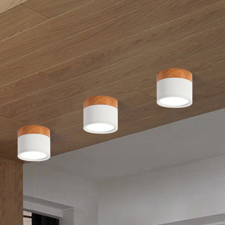 Moderne Macaron Loftlampe – Kompakt Metal/Træ Flush Mount Belysning til Køkken og Bar i Gul, Blå og Sort