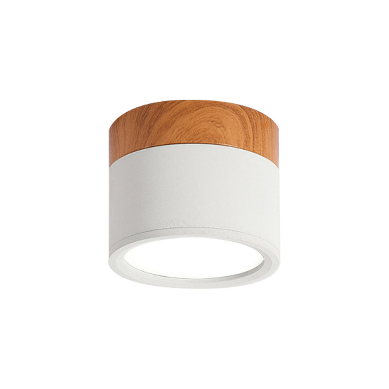 Moderne Macaron Loftlampe – Kompakt Metal/Træ Flush Mount Belysning til Køkken og Bar i Gul, Blå og Sort