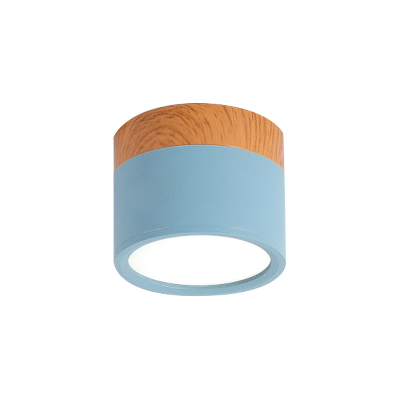 Moderne Macaron Loftlampe – Kompakt Metal/Træ Flush Mount Belysning til Køkken og Bar i Gul, Blå og Sort