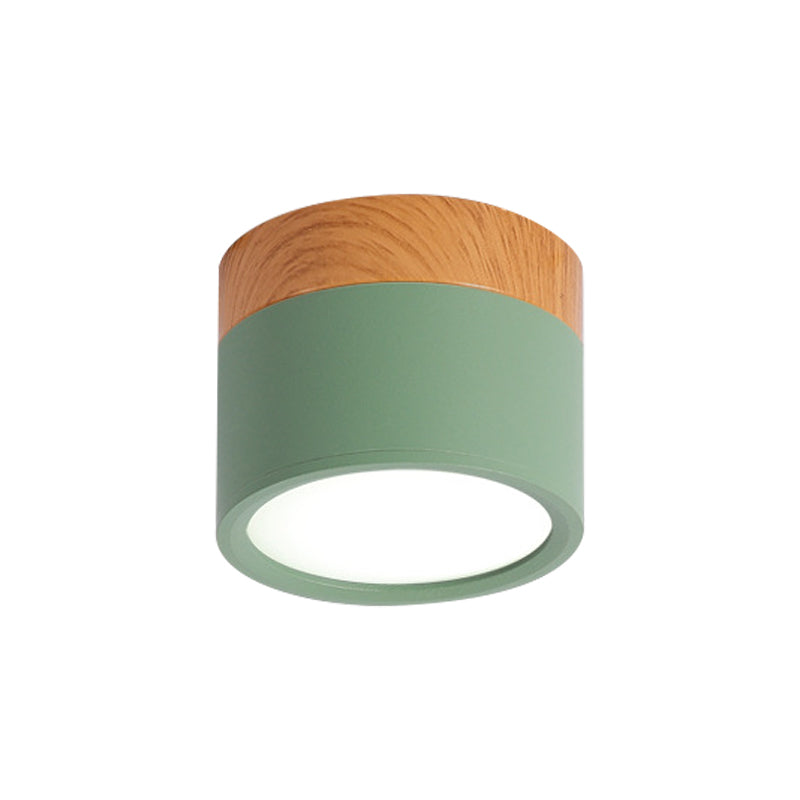 Moderne Macaron Loftlampe – Kompakt Metal/Træ Flush Mount Belysning til Køkken og Bar i Gul, Blå og Sort