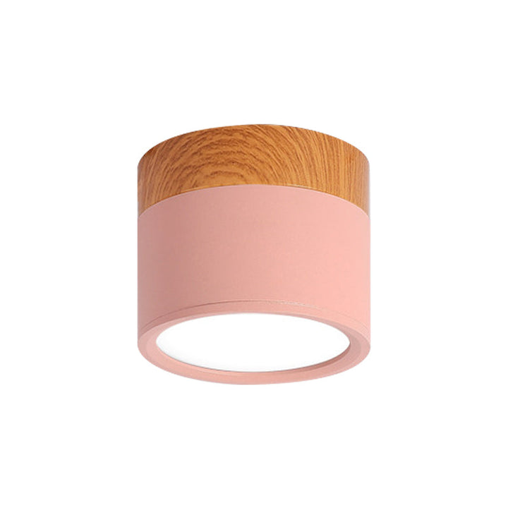 Moderne Macaron Loftlampe – Kompakt Metal/Træ Flush Mount Belysning til Køkken og Bar i Gul, Blå og Sort