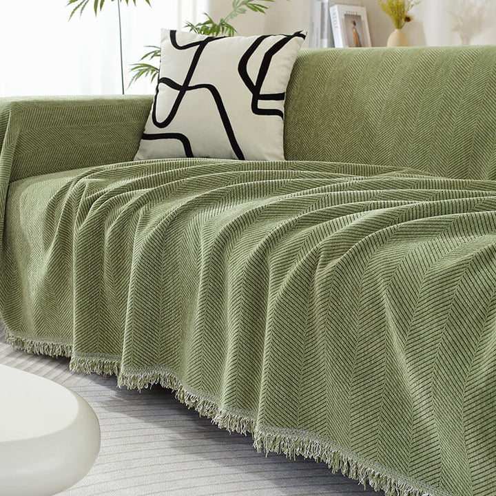 Chenille Tæppe Herringbone Frynse Sofa Dække