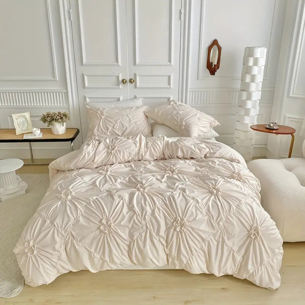 Duvet Cover Sæt med Plisseret Blomsterdesign