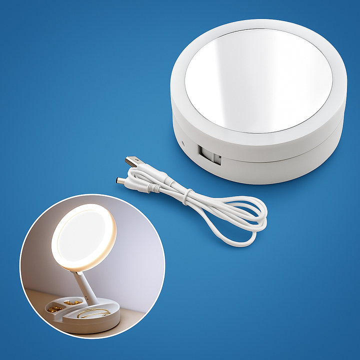 Dobbelt Sided Forstørrelsesspejl – LED Belysning – 10× Forstørrelse – Makeup &amp; Plukning