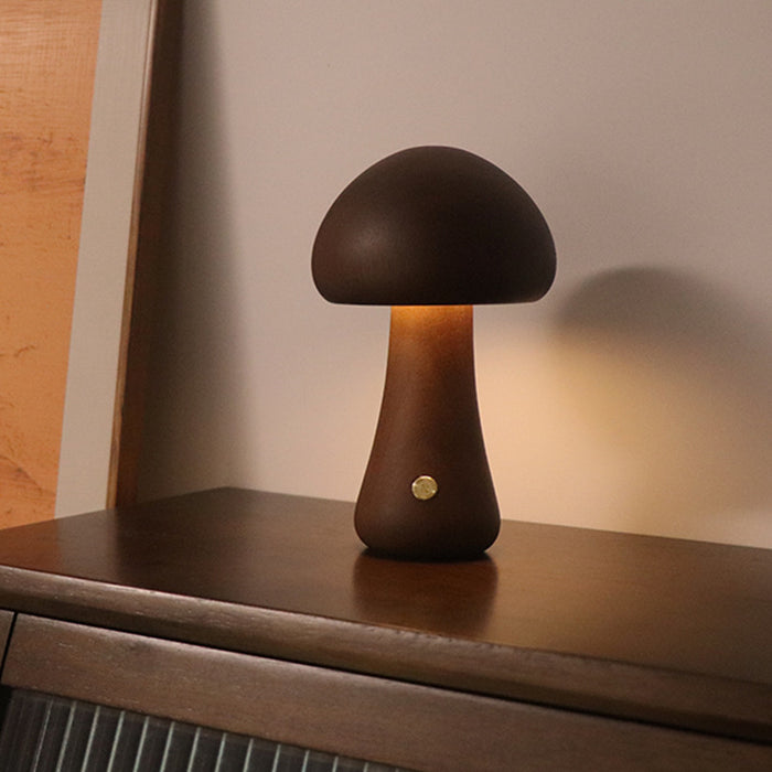 Homvero Svampelampe i træ med touch – genopladelig natlampe