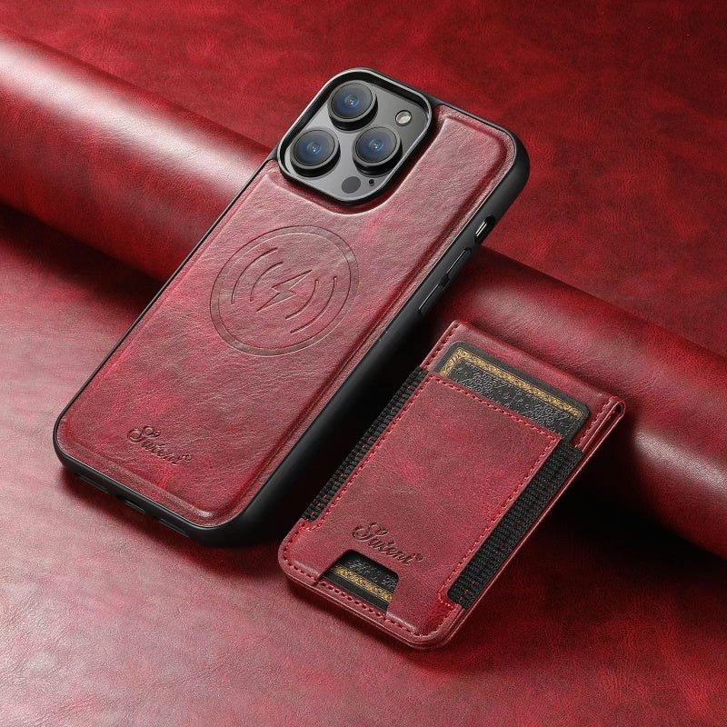 LuxCase Læder Telefon Etui med Kortlomme og Stativ – Kompatibel med iPhone |