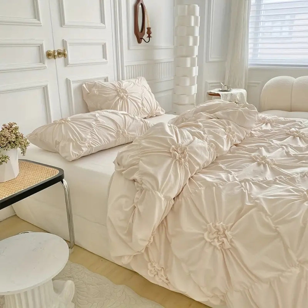 Duvet Cover Sæt med Plisseret Blomsterdesign