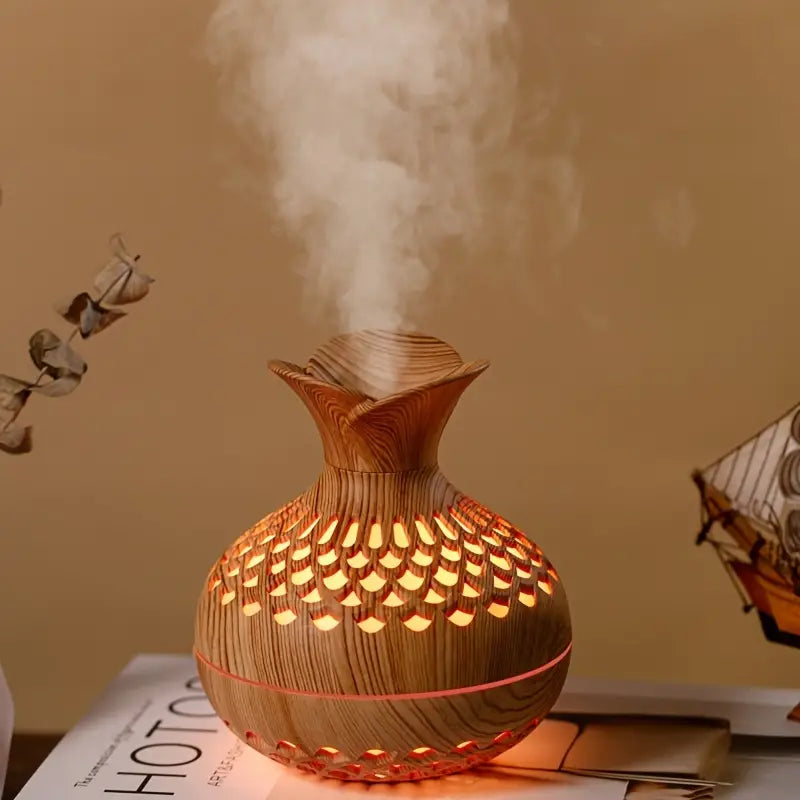 Aromaterapi luftfugter med LED – Diffuser i trælook &amp; natlys