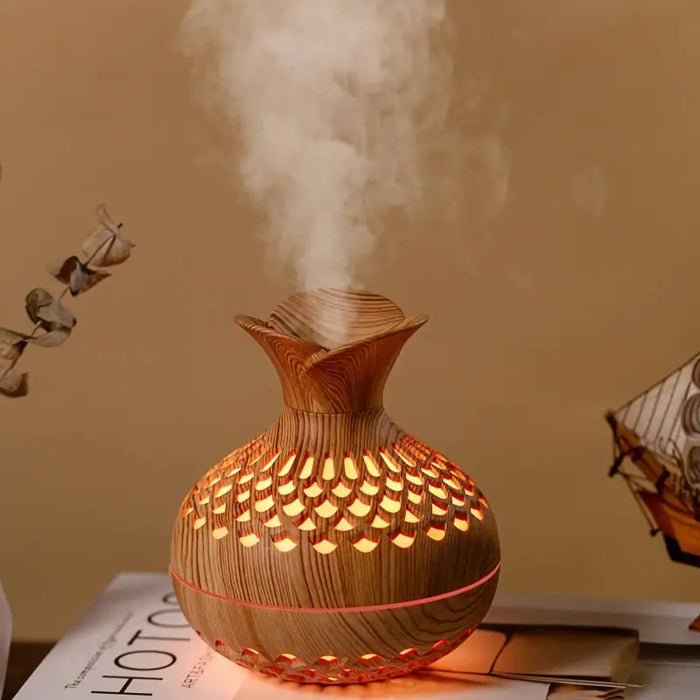 Aromaterapi luftfugter med LED – Diffuser i trælook & natlys
