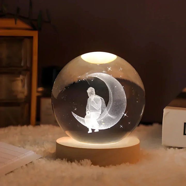 Nattelys med Træbund og Krystalbold Lampe