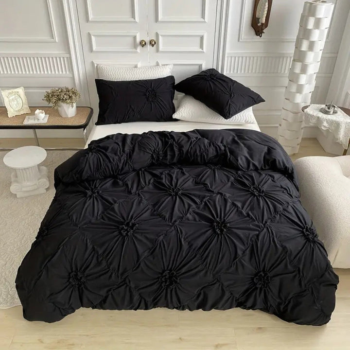 Duvet Cover Sæt med Plisseret Blomsterdesign