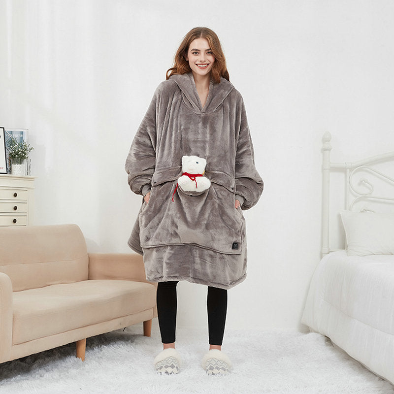 Opvarmet hoodie-tæppe med sherpafor