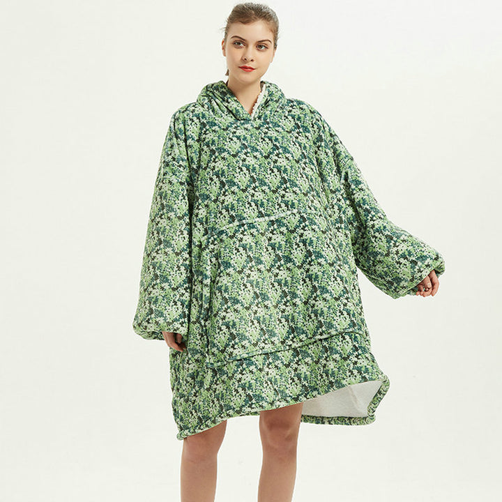 Hoodie-tæppe med print og sherpafor