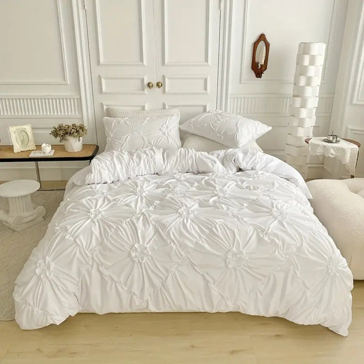 Duvet Cover Sæt med Plisseret Blomsterdesign