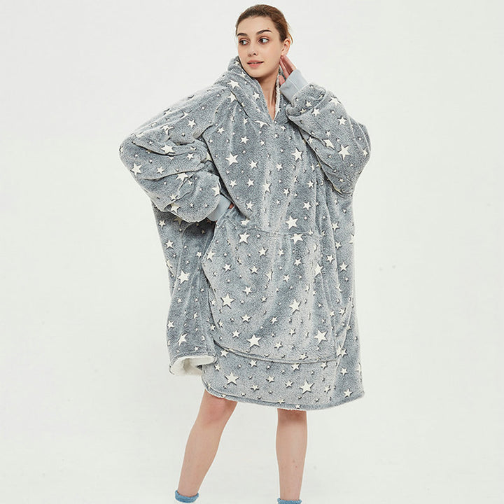 Hoodie-tæppe med print og sherpafor