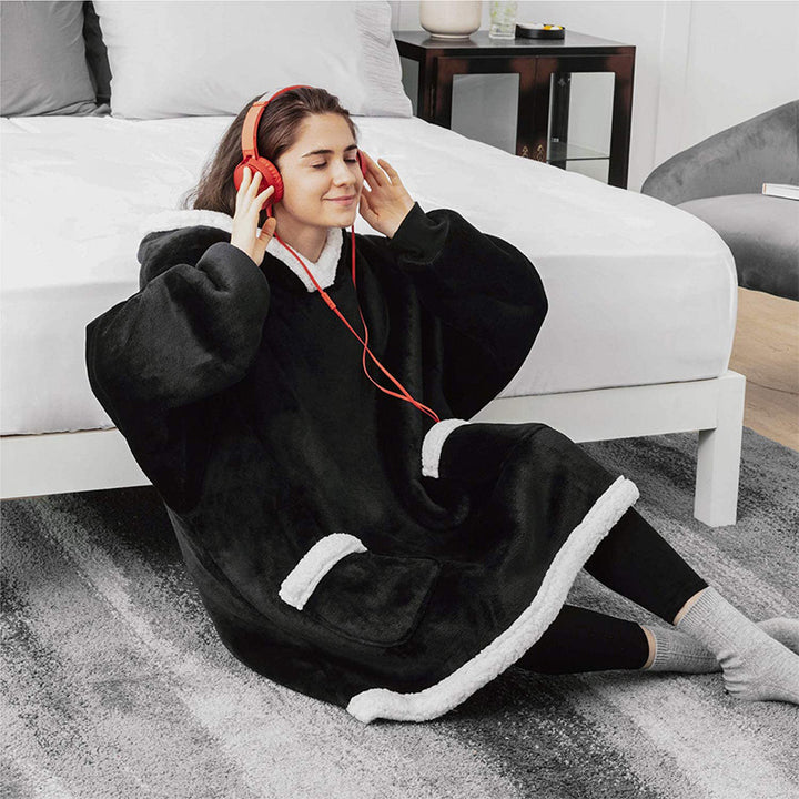 Oversize hoodie-tæppe med teddyfor