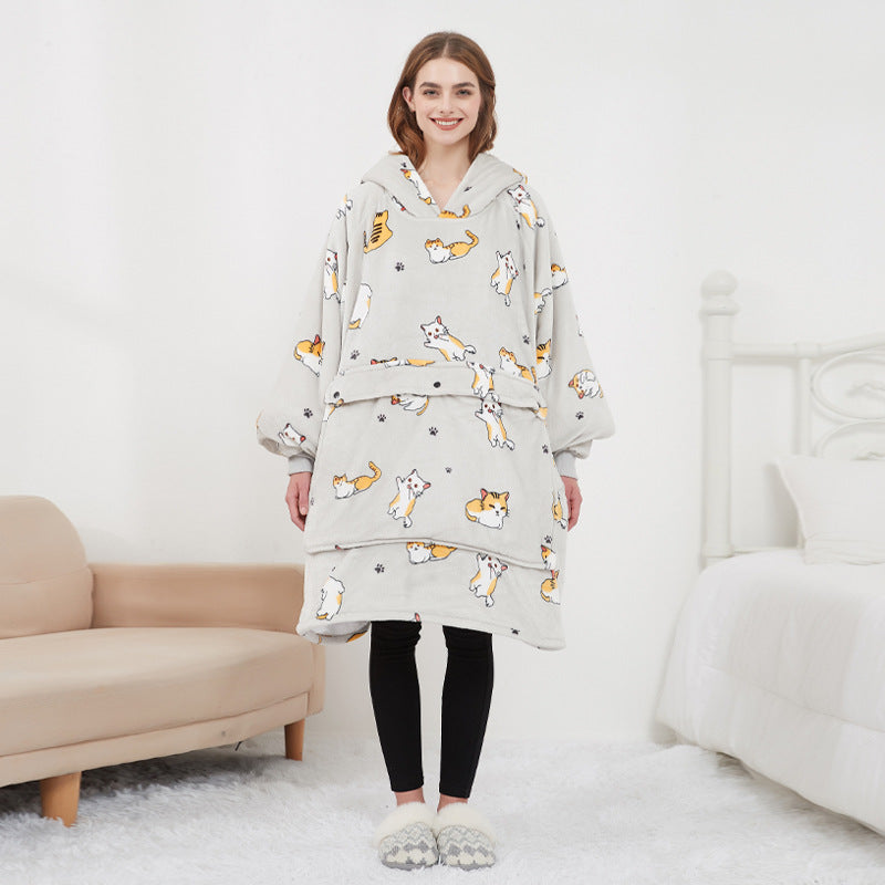 Opvarmet hoodie-tæppe med sherpafor