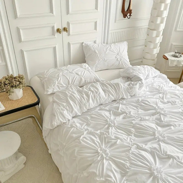 Duvet Cover Sæt med Plisseret Blomsterdesign