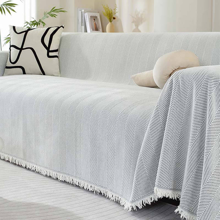 Chenille Tæppe Herringbone Frynse Sofa Dække