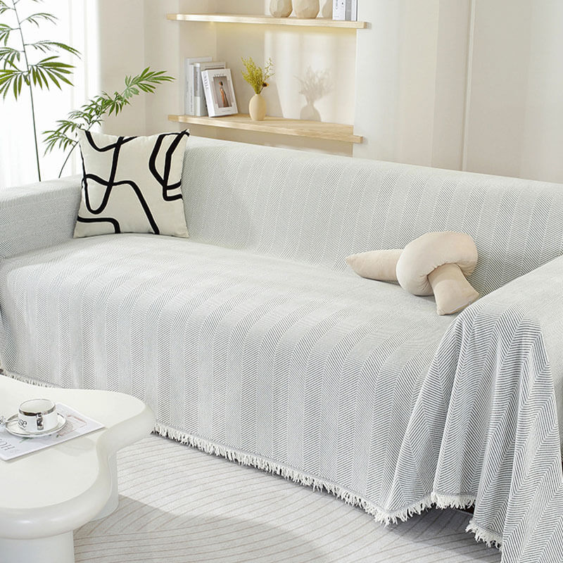 Chenille Tæppe Herringbone Frynse Sofa Dække