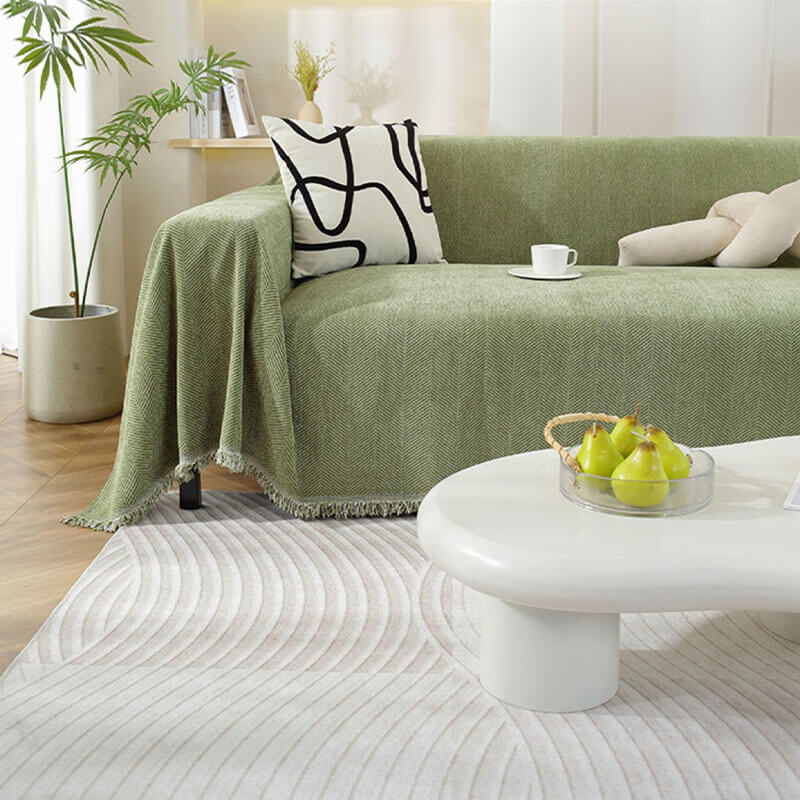 Chenille Tæppe Herringbone Frynse Sofa Dække