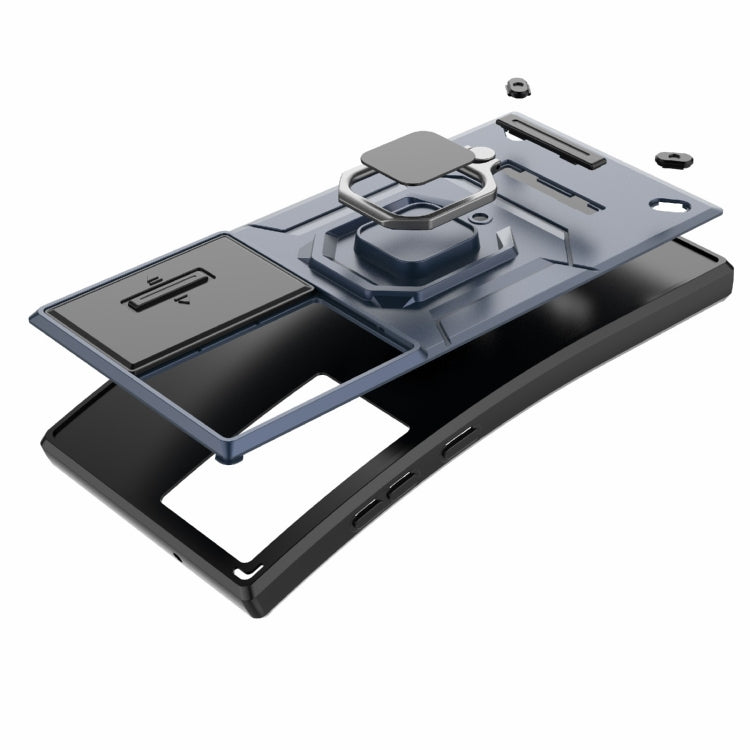 For Samsung Galaxy S24 Ultra 5G Sliding Camshield TPU + PC Stødabsorberende Telefonetui med Holder (grå)