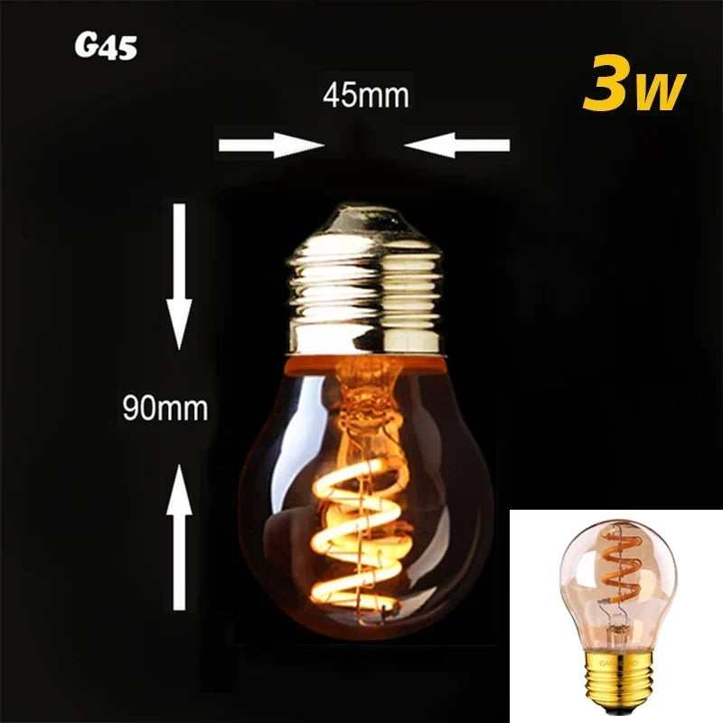 Dimmbar Vintage LED Pære (3W, E27 Base) - Gylden Spiral Filament til Kranse &amp; Dekorativ Belysning