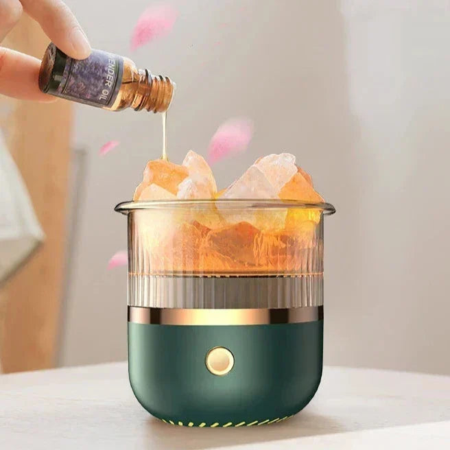 Himalaya saltkrystal lampe &amp; æterisk olie diffuser, USB ultrasonisk luftfugter til hjemmet &amp; kontoret