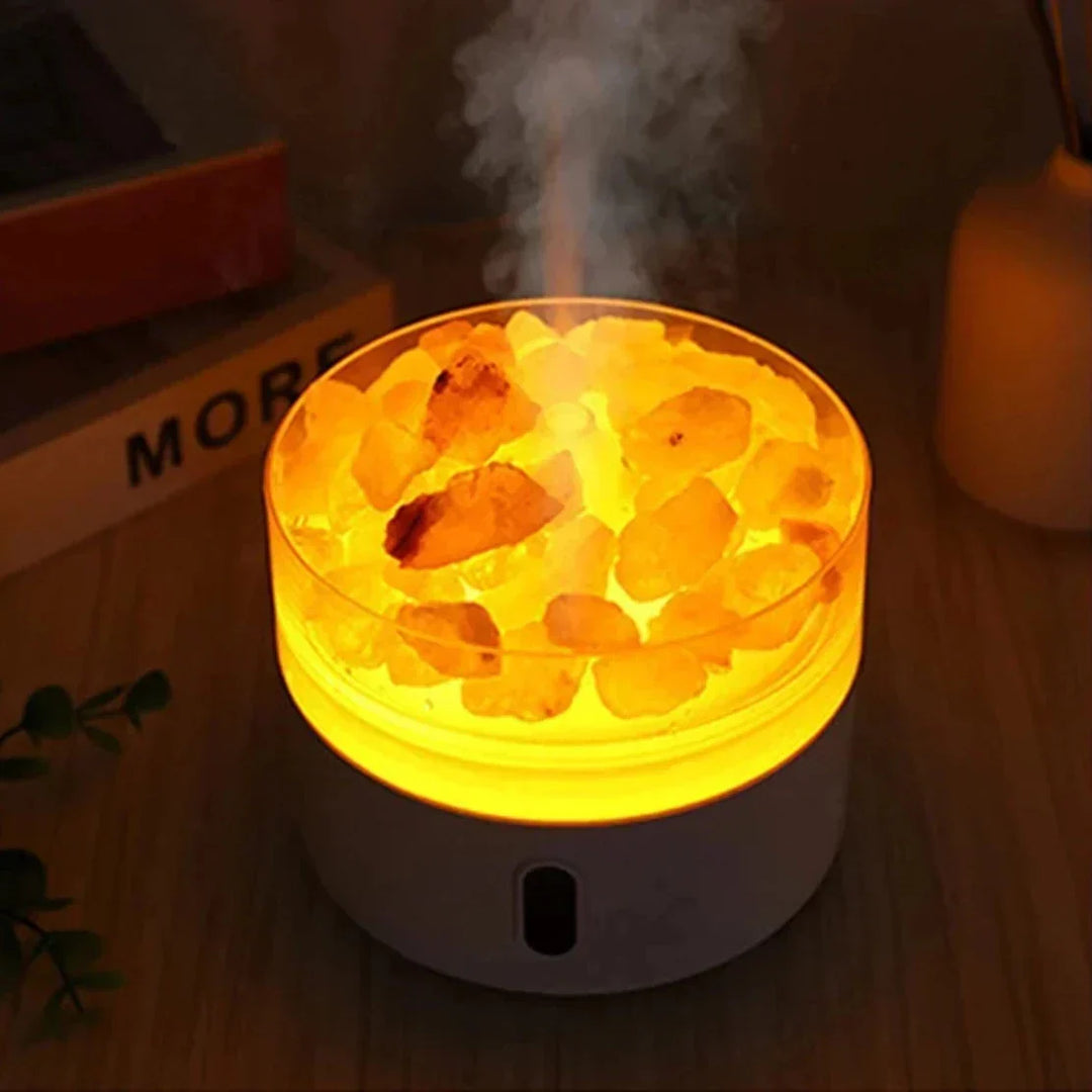 Saltlampe Diffuser - USB Ultrasonisk Æterisk Oliediffuser med Himalayasaltkrystaller &amp; Nattelys