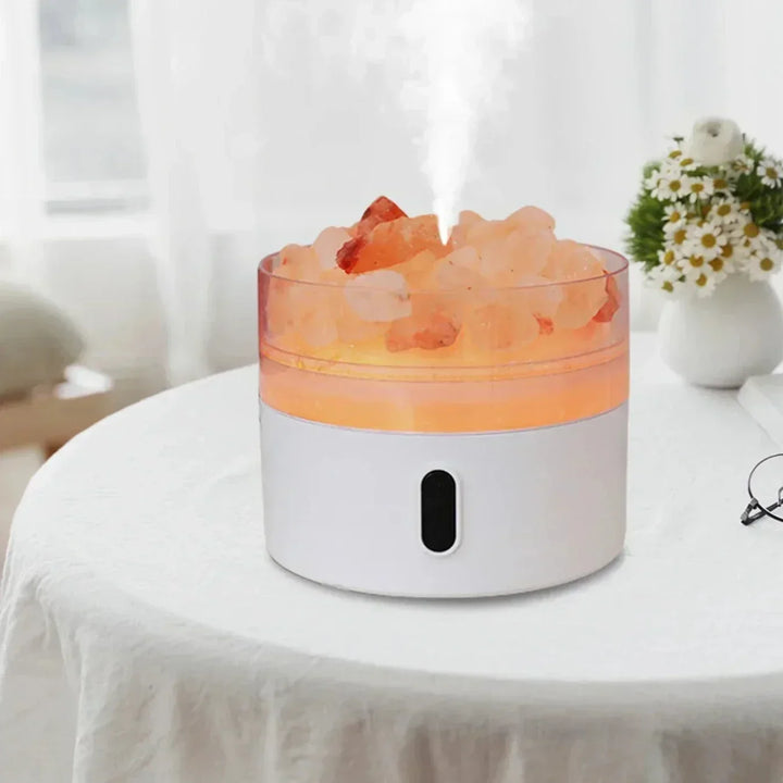Saltlampe Diffuser - USB Ultrasonisk Æterisk Oliediffuser med Himalayasaltkrystaller &amp; Nattelys