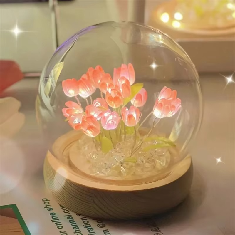 Håndlavet Kunstig Tulipan LED Nattelys Natbordlampe til Soveværelse og Gaveindretning
