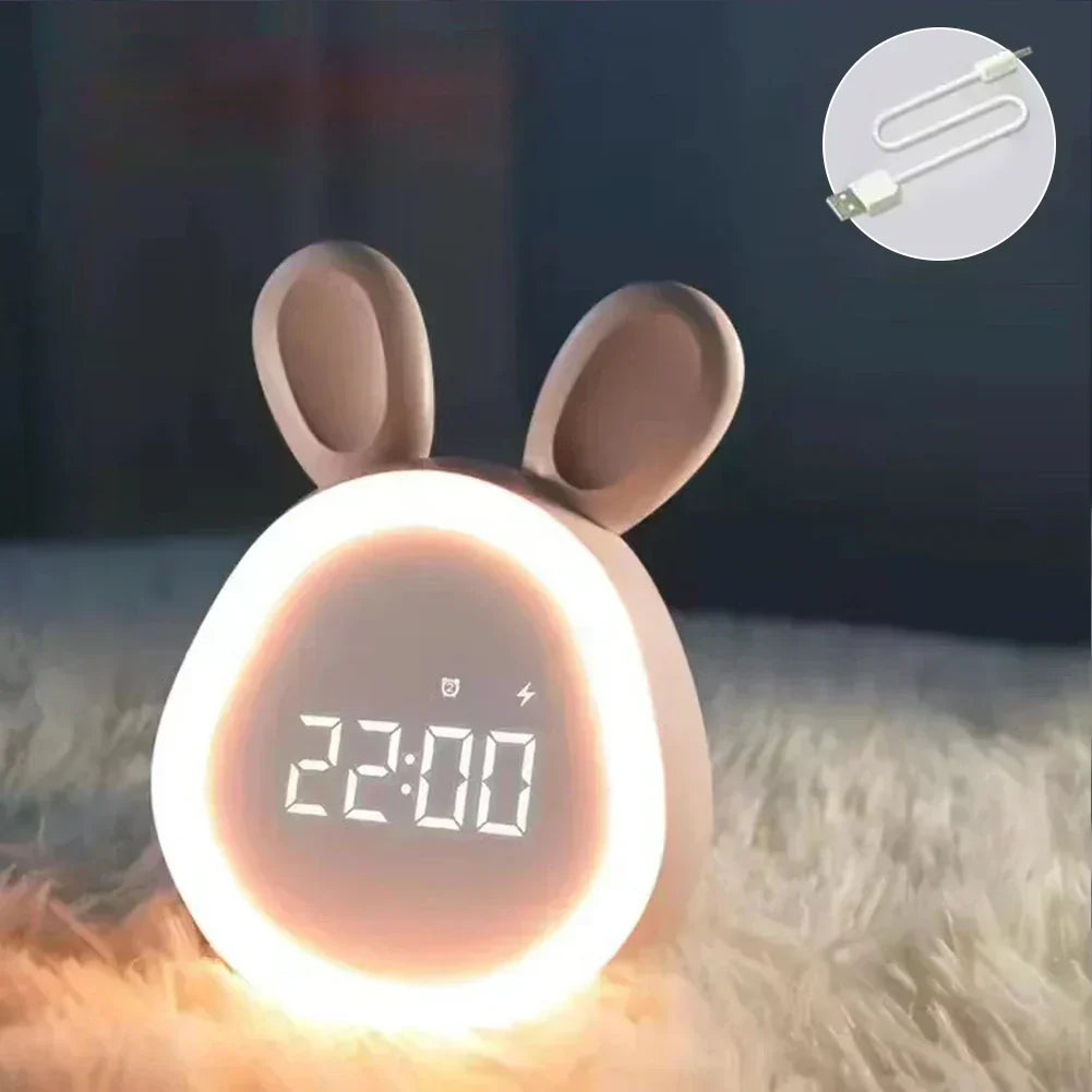 Digital LED Kanin Vækkeur med Nattelys