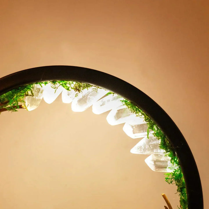 Elegant natlampe - Rund ramme - Grønne krystaller - Chic dekoration