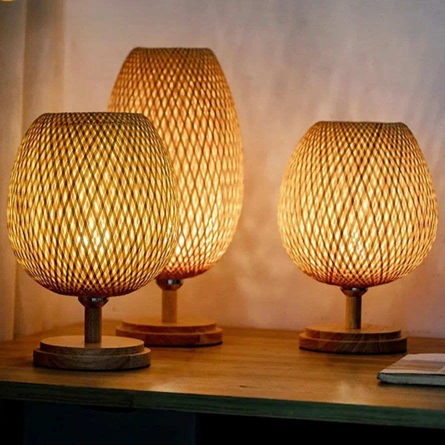Rattanlampe - Trinvist dæmpbar kurvlampe til soveværelse og stueindretning