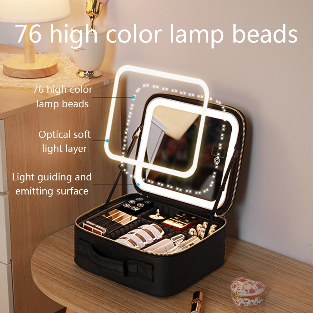Rejse Makeup Taske med LED Lys &amp; Spejl Bærbar