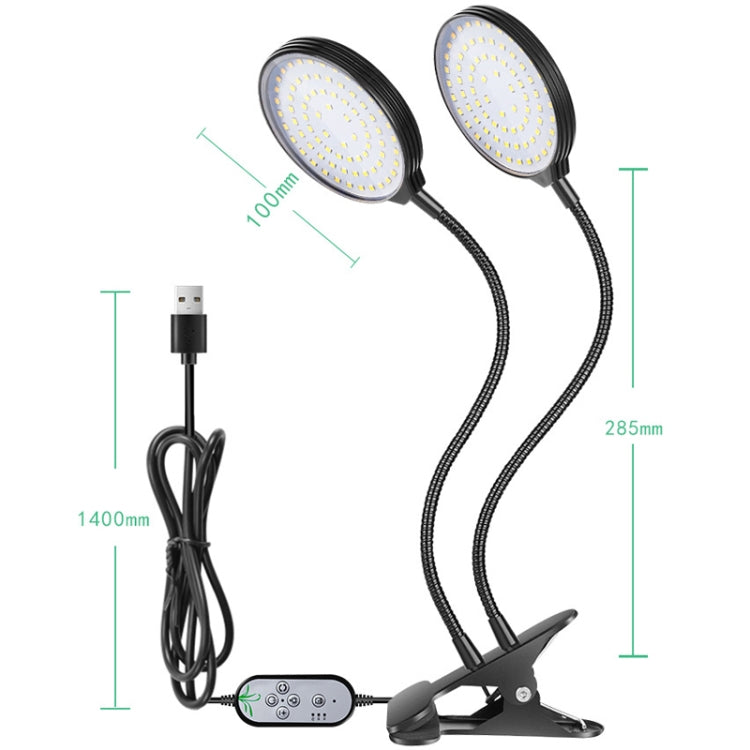LED Plantevækstlampe USB Fjernbetjening Klemme Vandtæt Fuldspektret Naturligt Hvidt Spireplante Lys, Effekt: 45W Tre Hoveder