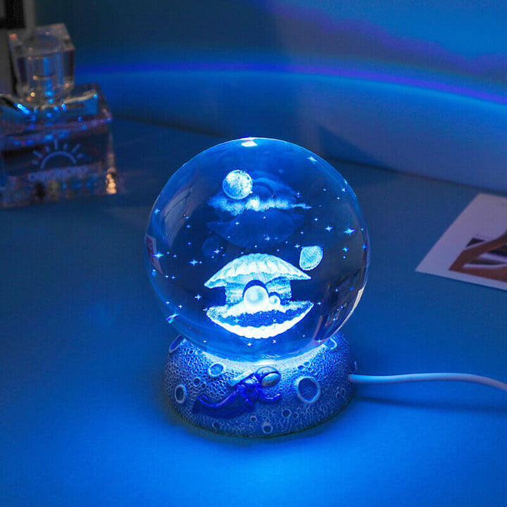 AquaGlobe Krystal Kugle Nattelys | Underwater World LED Lampe | Stemningslys &amp; Dekor til Hjemmet
