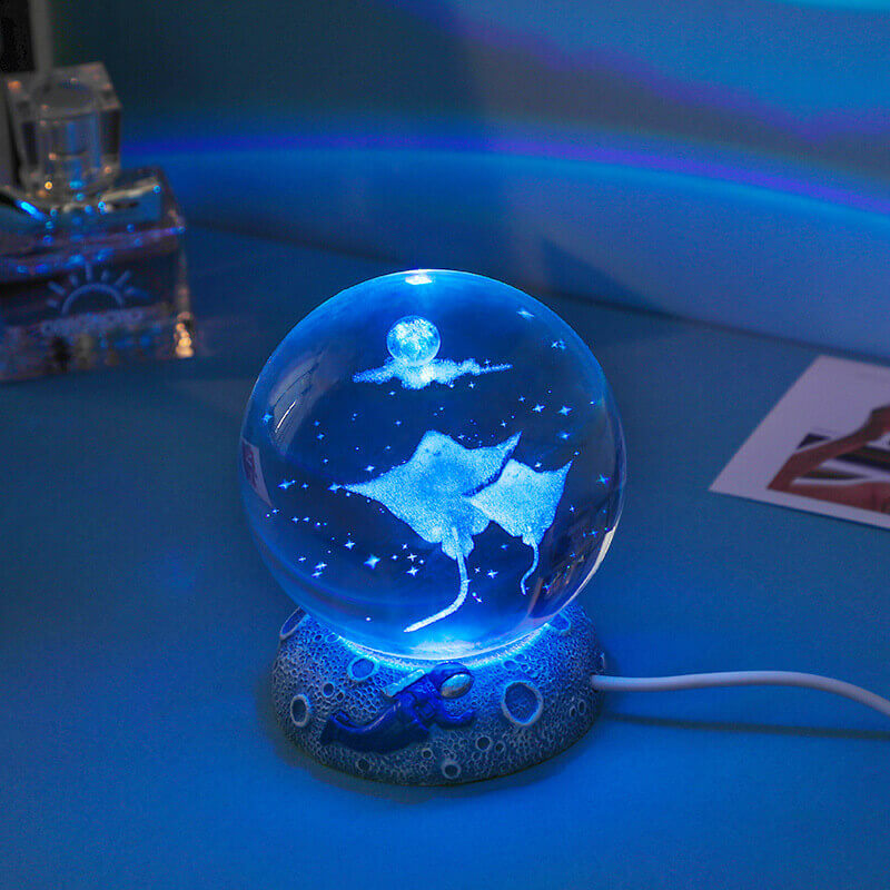 AquaGlobe Krystal Kugle Nattelys | Underwater World LED Lampe | Stemningslys &amp; Dekor til Hjemmet
