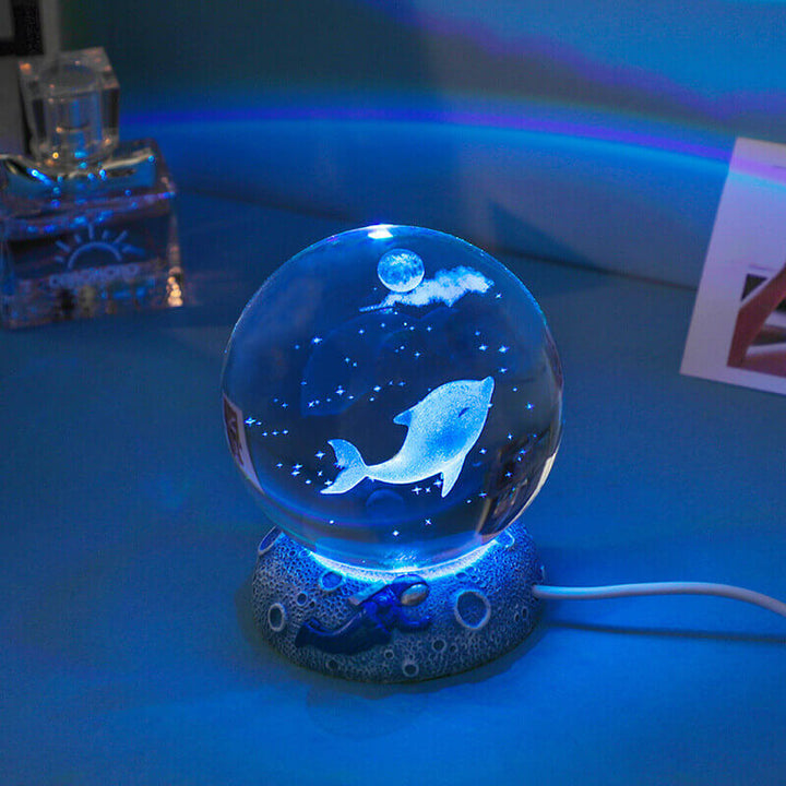 AquaGlobe Krystal Kugle Nattelys | Underwater World LED Lampe | Stemningslys &amp; Dekor til Hjemmet