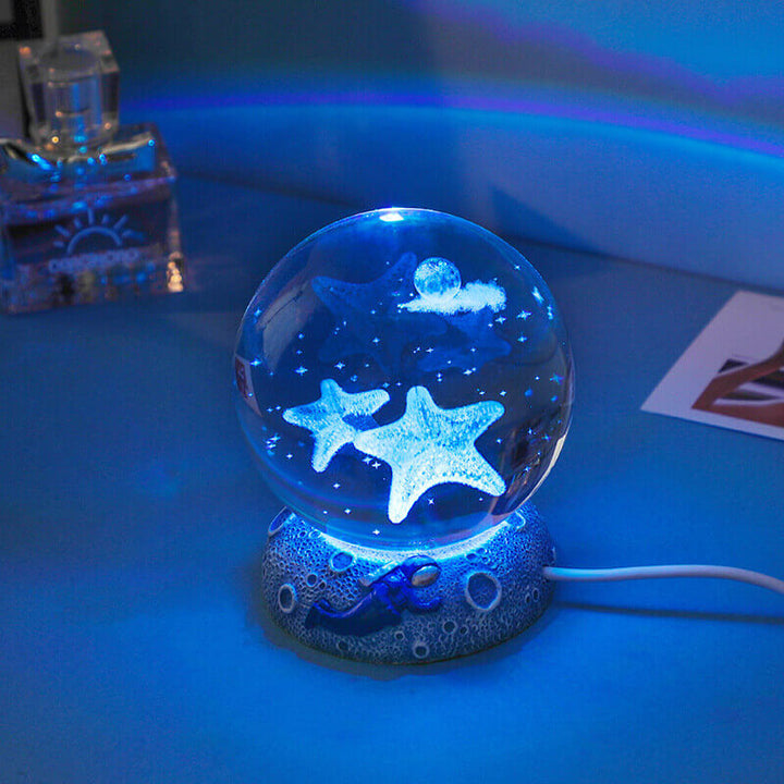 AquaGlobe Krystal Kugle Nattelys | Underwater World LED Lampe | Stemningslys &amp; Dekor til Hjemmet