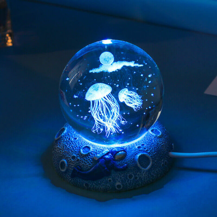 AquaGlobe Krystal Kugle Nattelys | Underwater World LED Lampe | Stemningslys & Dekor til Hjemmet