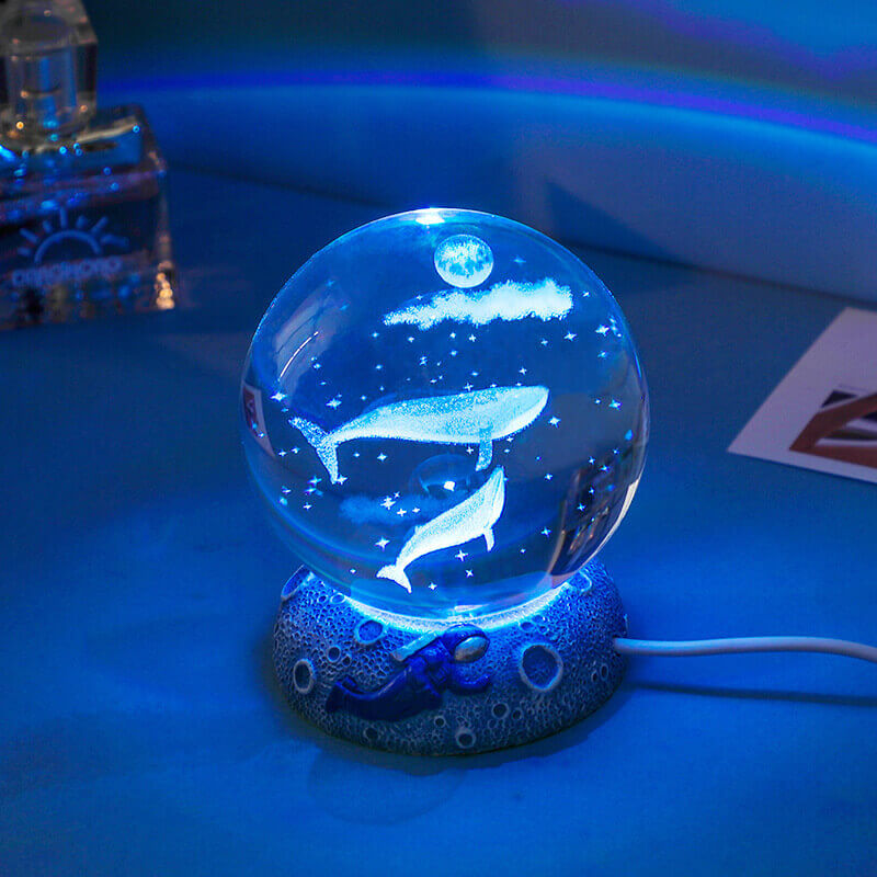 AquaGlobe Krystal Kugle Nattelys | Underwater World LED Lampe | Stemningslys &amp; Dekor til Hjemmet