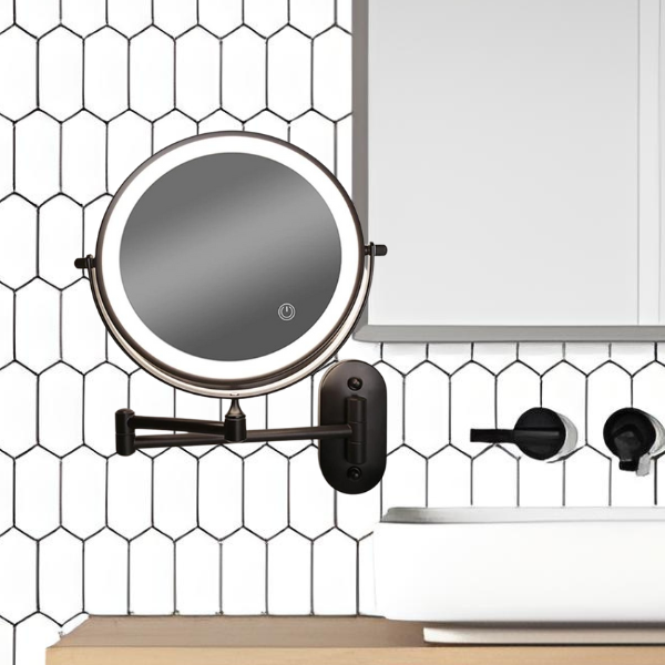Sort LED Genopladeligt Makeup Spejl – 3-farvet Lys