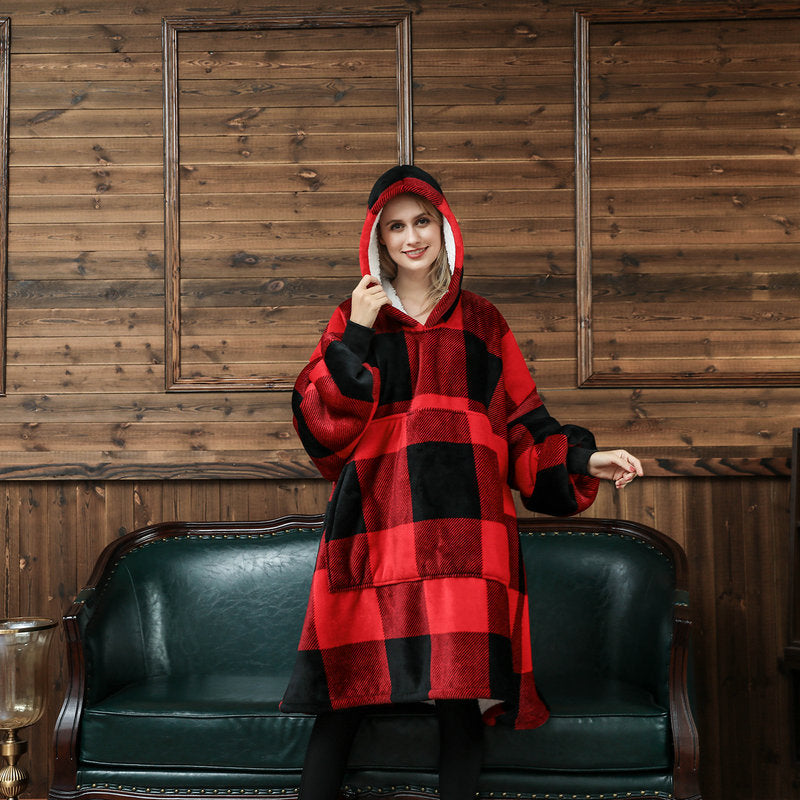Hoodie-tæppe med print og sherpafor