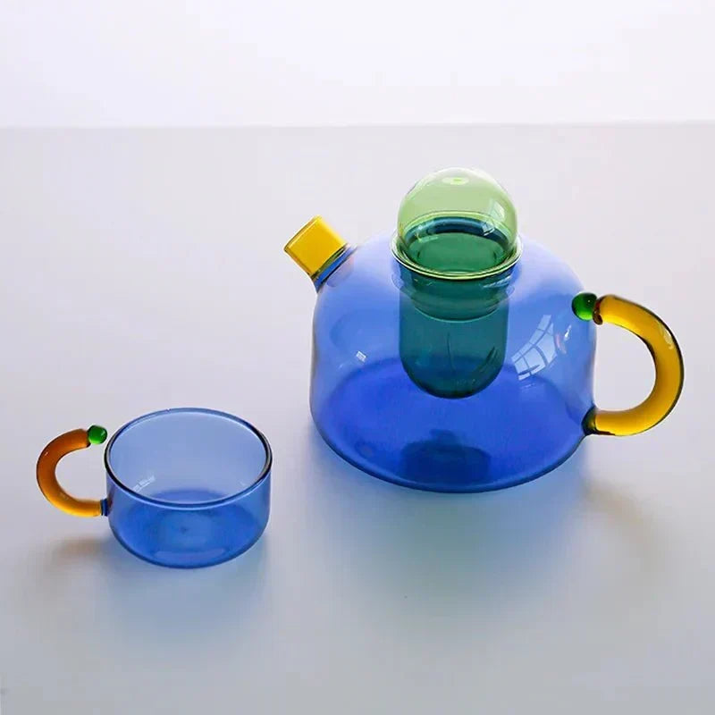 Kontrastfarvet Gennemsigtig Teapot &amp; Kop Sæt