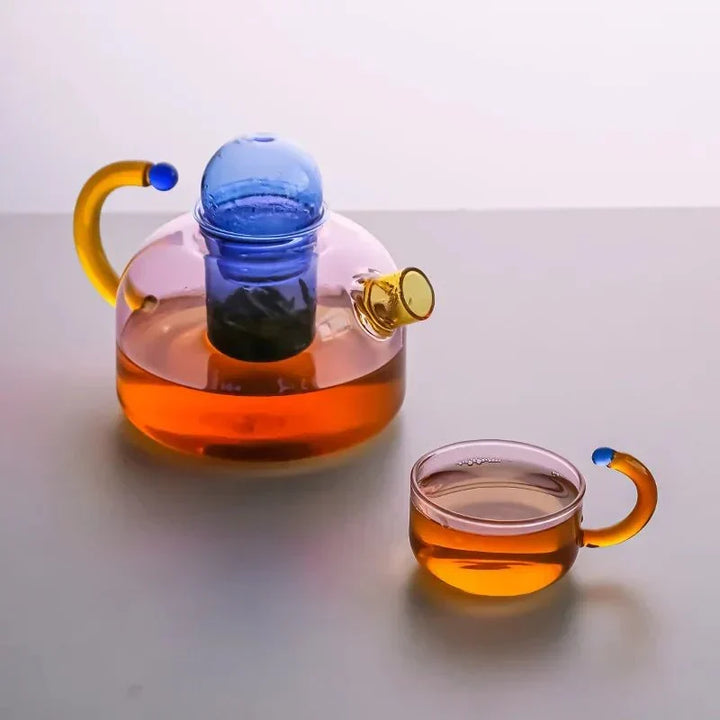 Kontrastfarvet Gennemsigtig Teapot &amp; Kop Sæt