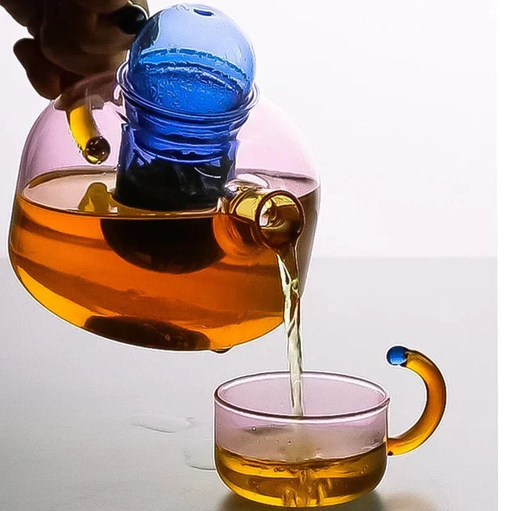 Kontrastfarvet Gennemsigtig Teapot &amp; Kop Sæt