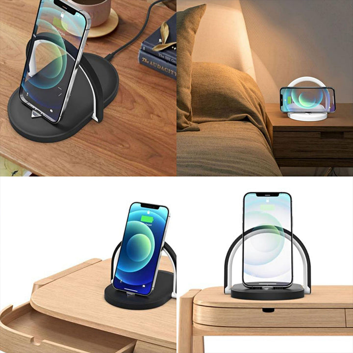 Sammenfoldet natlampe med telefon på opladeren